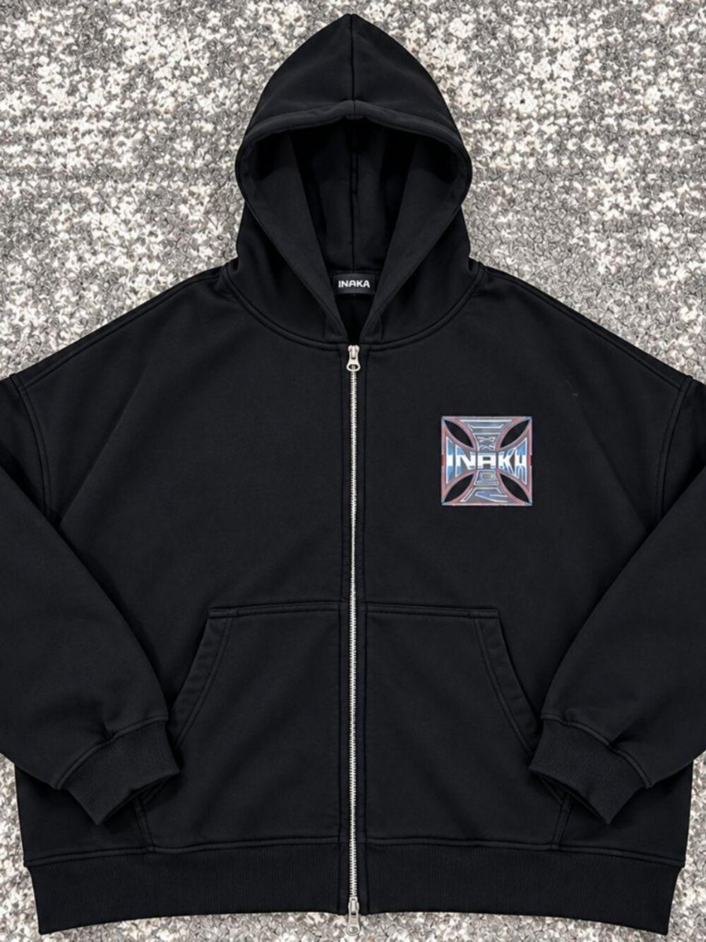 INAKA Power Black Graphic Full Zip Hoodie Streetwear